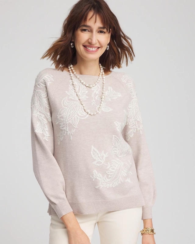 Embroidered Boatneck Sweater - image 1